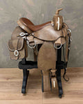 Silla Azteca con alforjas 16" envejecido con blanco 6103